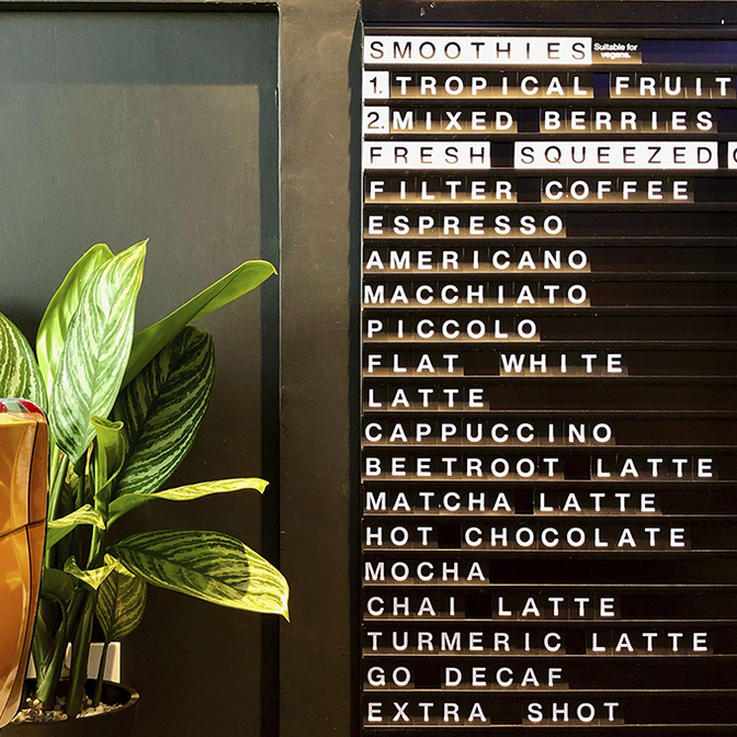 Beverage menu