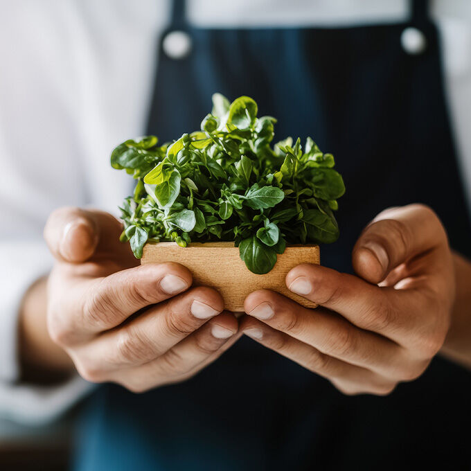 chef holding fresh herbs
