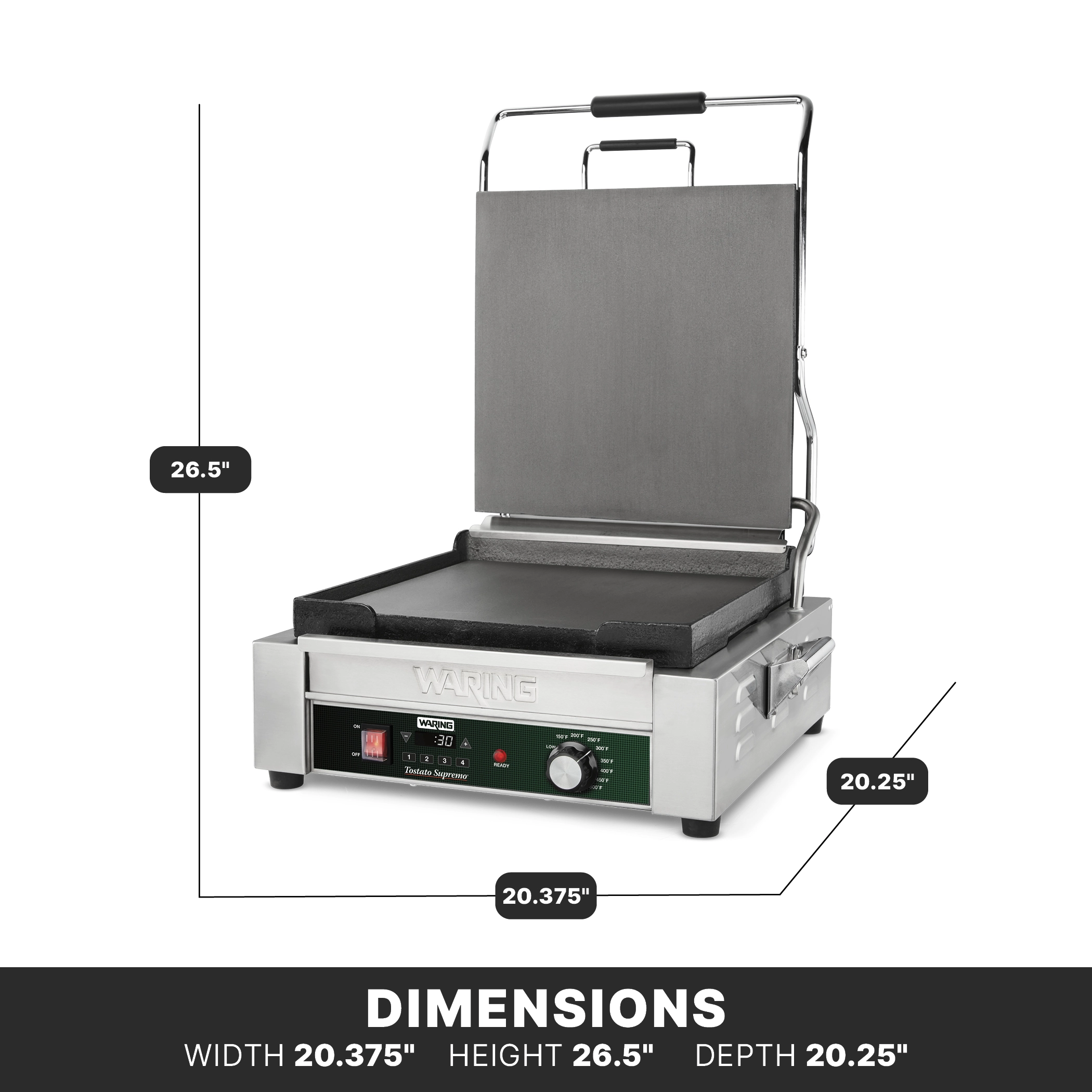 Flat Panini Grill with Programmable Timer, 14" x 14"