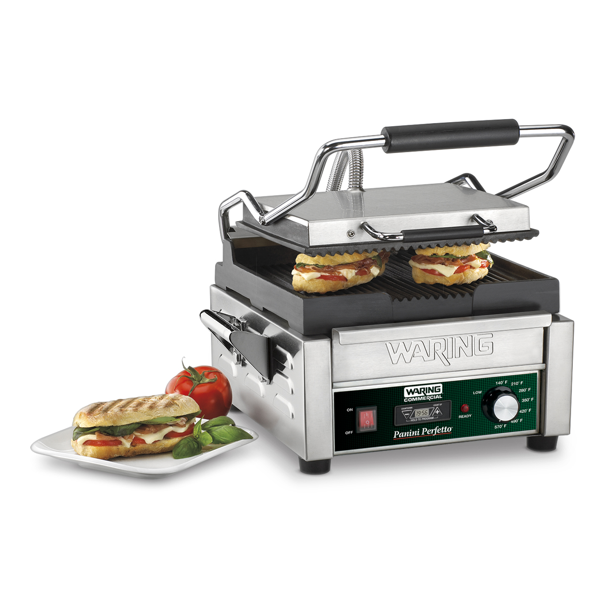 Ribbed Panini Grill with Timer, 9.75" x 9.25", 208 Volt