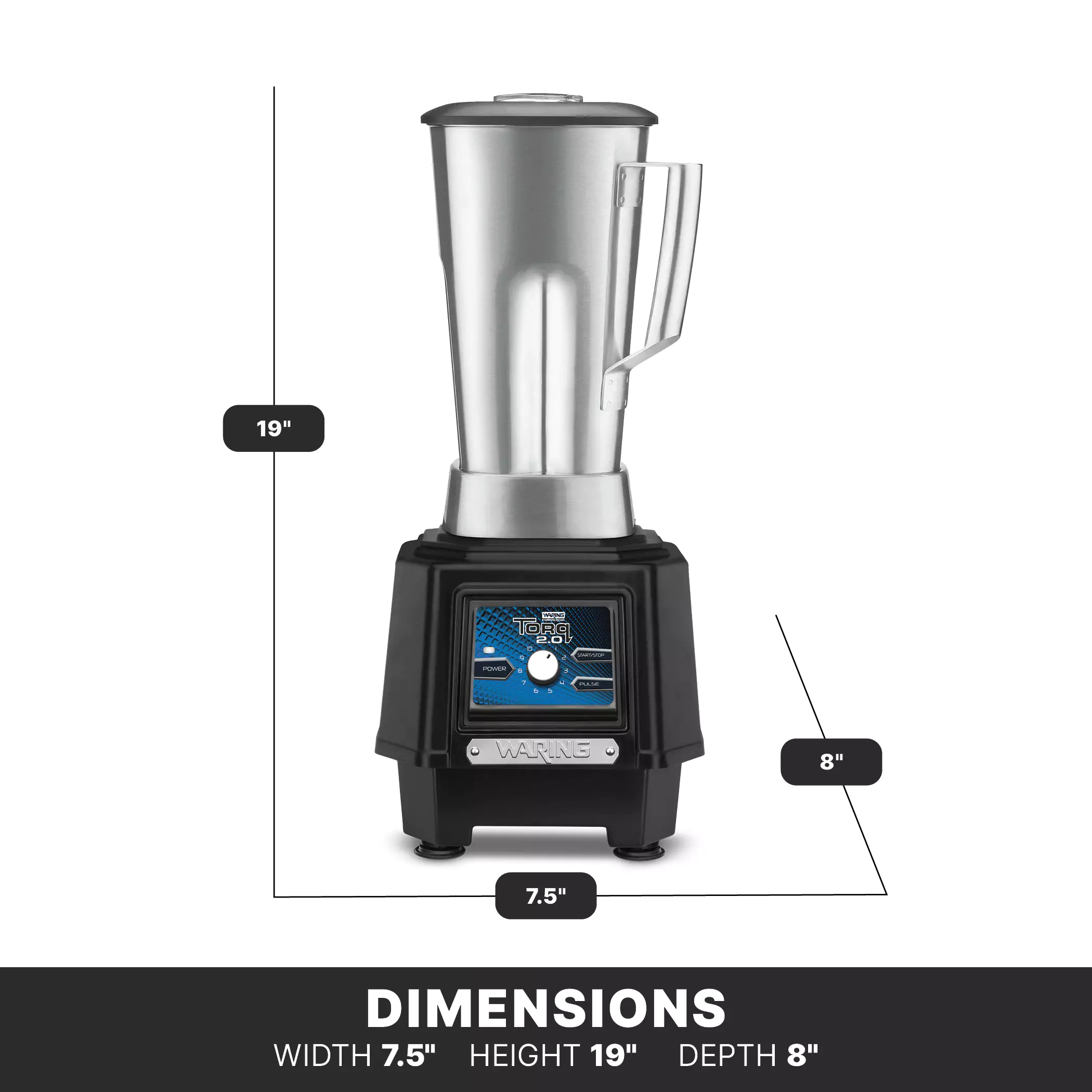 Torq 2.0 Commercial Blender | 64oz, Stainless Steel, Speed Dial 