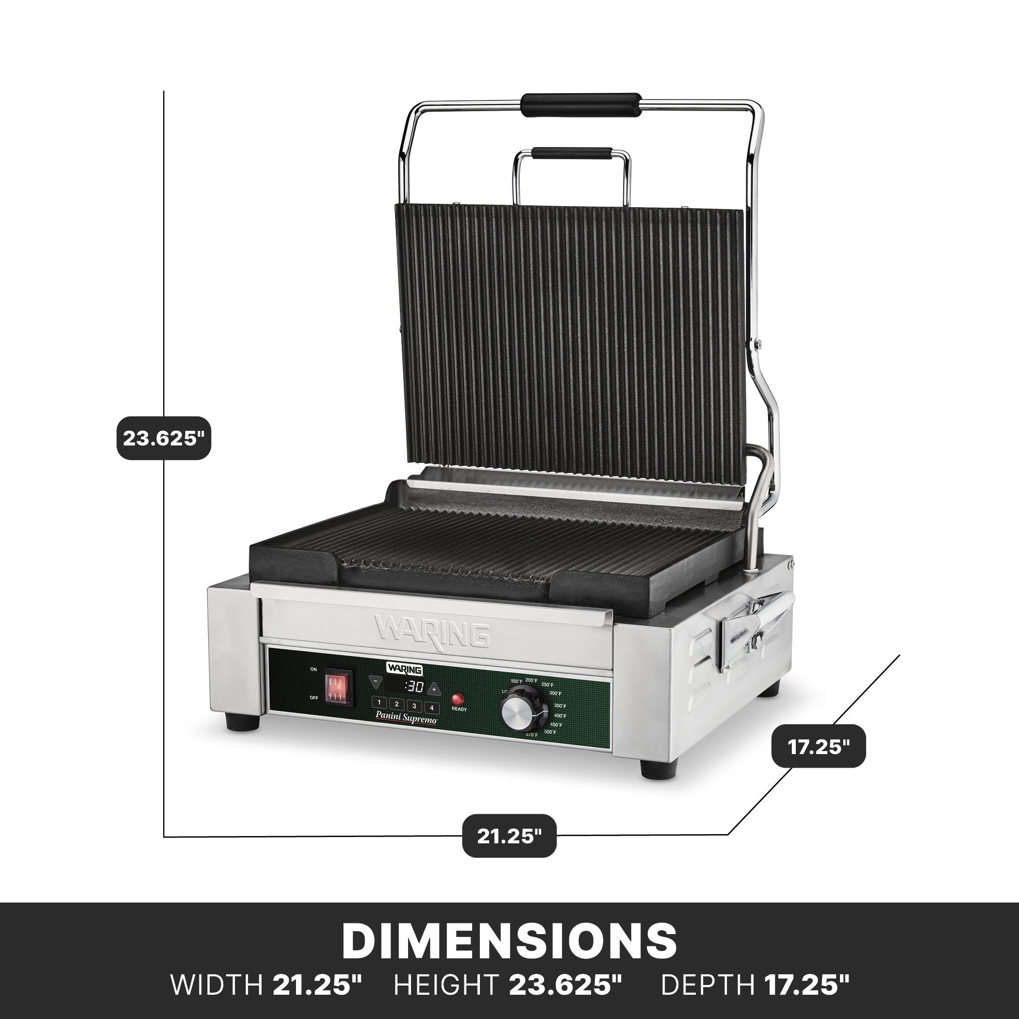 Ribbed Panini Grill with Programmable Timer, 14.5" x 11"