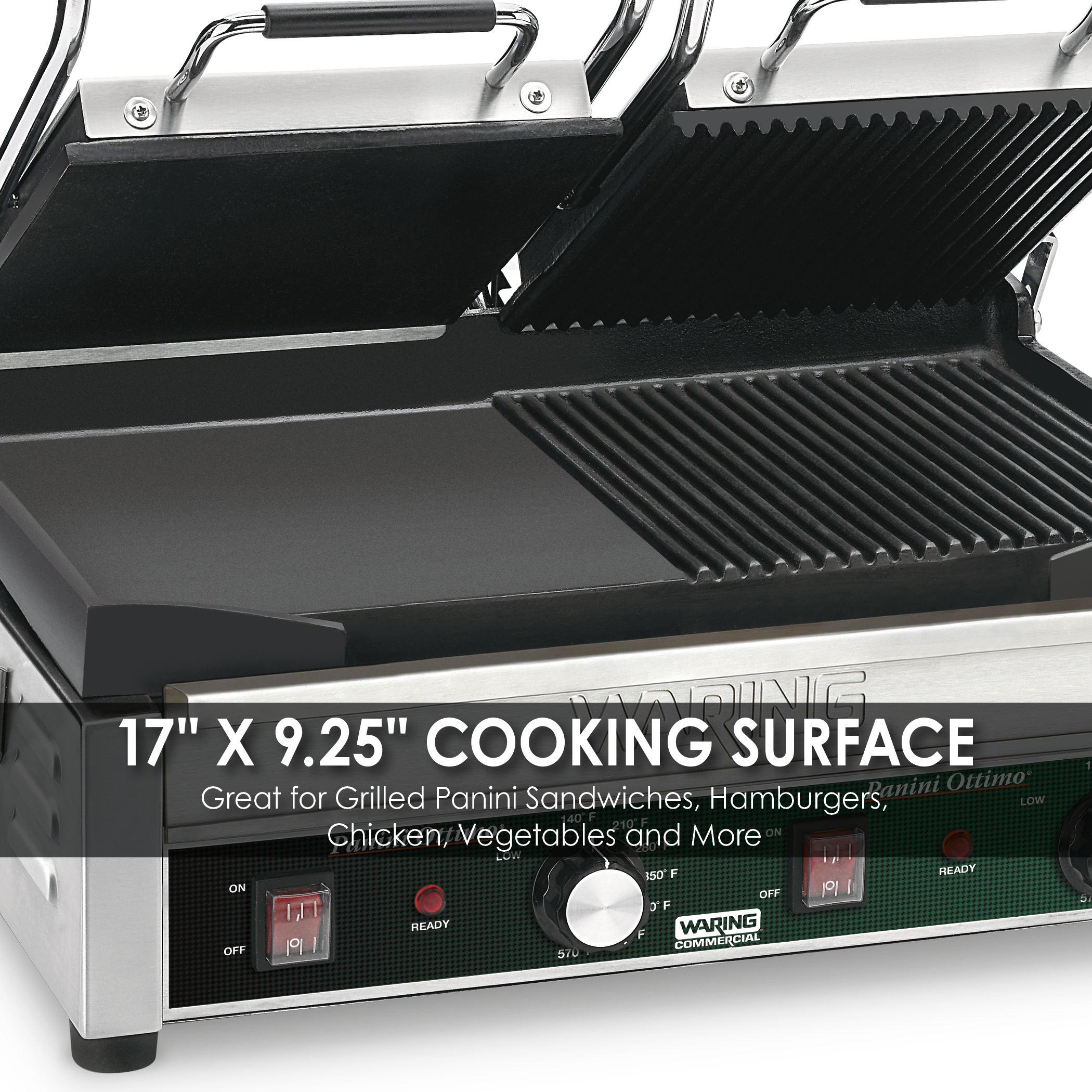 Double Flat Panini Grill, 17" x 9.5", 240 Volt