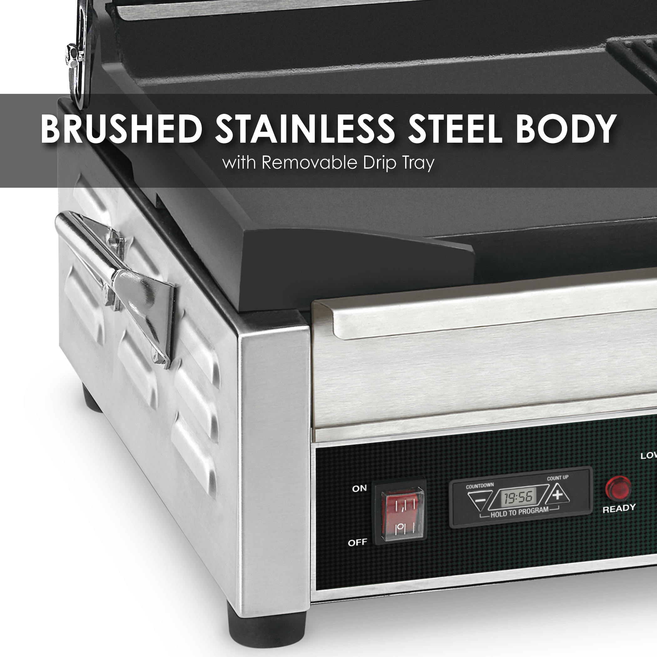 Double Flat Panini Grill with Timer, 17" x 9.5", 240 Volt
