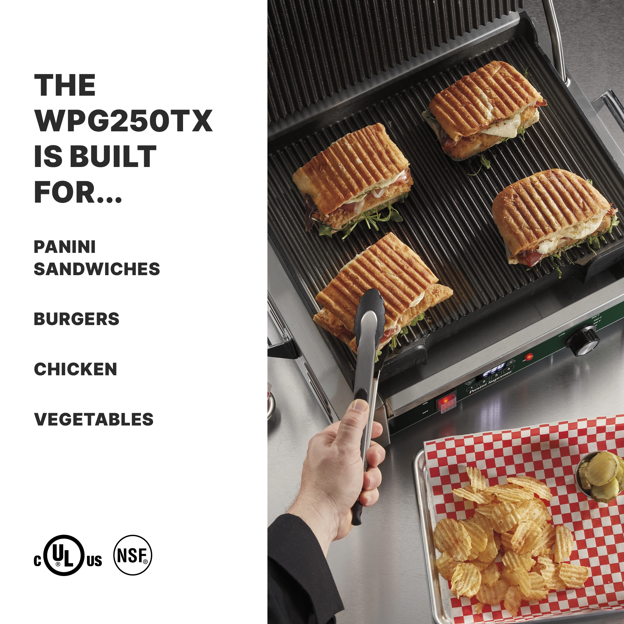 Ribbed Panini Grill with Programmable Timer, 14.5" x 11"