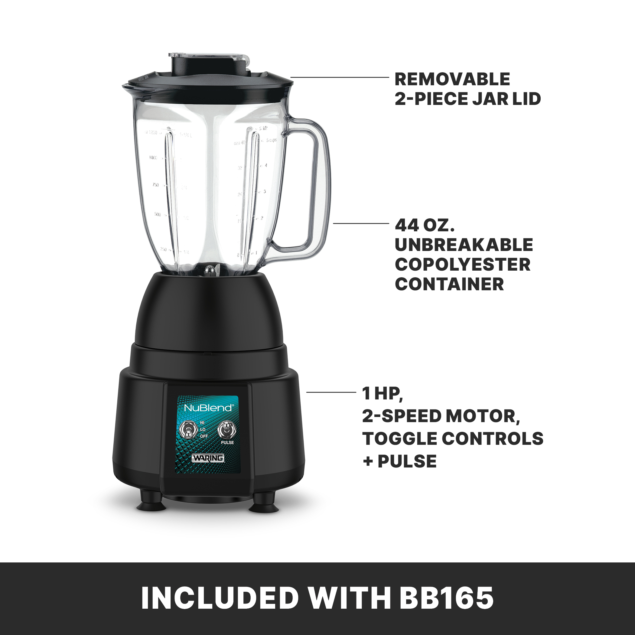 NuBlend® 1 HP Blender | 44 oz Ice-Crushing Blender | Waring®
