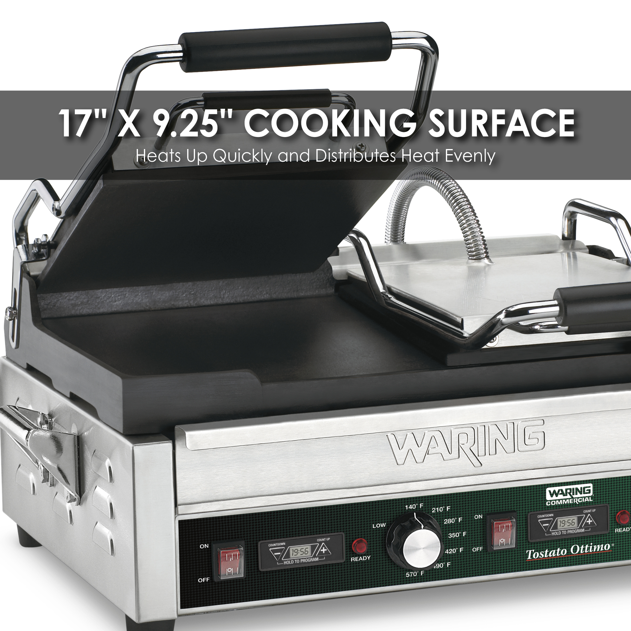 Double Flat Panini Grill with Timer, 9.75" x 9.25", 240 Volt